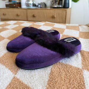 BEN BERGER PURPLE FUZZY VINTAGE VELVET SLIPPERS SIZE LARGE